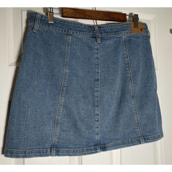 American Eagle Skirt Womens 12 (33) Super Stretch Hi Rise A Line Denim Button Up - Picture 5 of 8